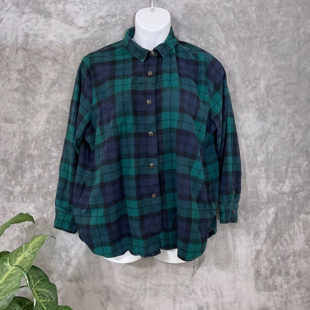 J.Crew Shirt Jacket Shacket Women's size XL Blue Green Flannel Plaid pockets